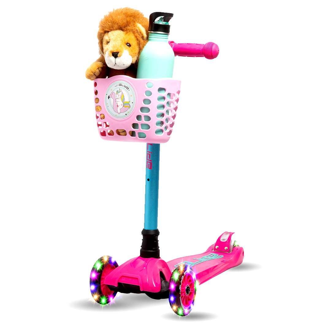 I GLIDE 3 Wheel Kids Scooter with Basket Pink Aqua