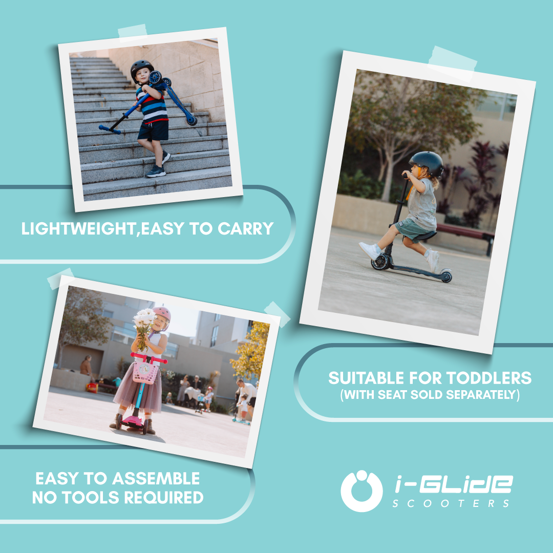 I-GLIDE 3 Wheel Kids Scooter with Unicorn Head and Ribbons - Pink/Aqua