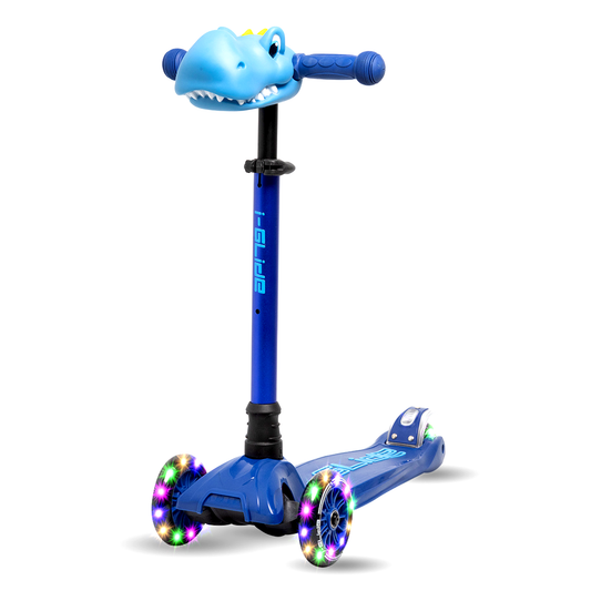 I-GLIDE 3 Wheel Kids Scooter with Dinosaur Head - Blue/Blue