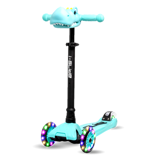 I-GLIDE 3 Wheel Kids Scooter with Dinosaur Head - Aqua