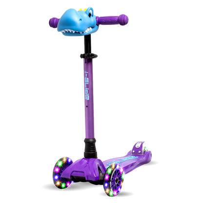 I-GLIDE 3 Wheel Kids Scooter with Dinosaur Head - Purple/Blue