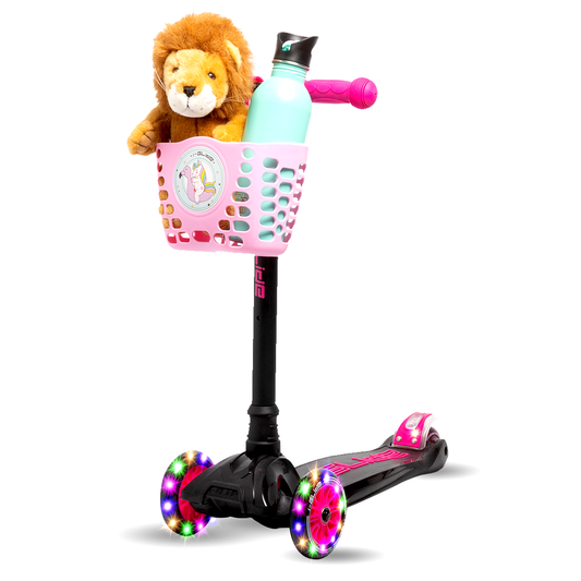 I-GLIDE 3 Wheel Kids Scooter with Basket - Black/Pink