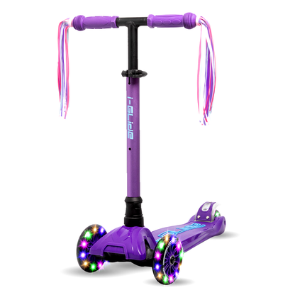 I-GLIDE 3 Wheel Kids Scooter with Ribbons - Purple/Blue