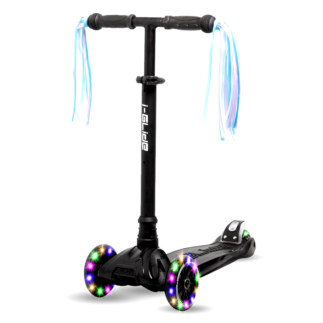 I-GLIDE 3 Wheel Kids Scooter with Ribbons - Black