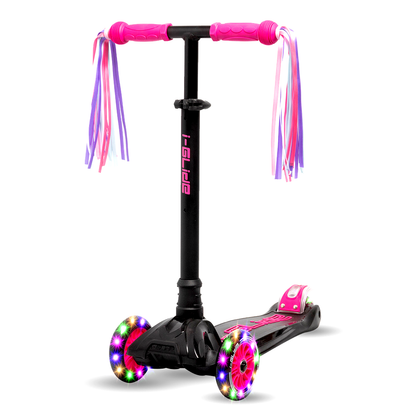 I-GLIDE 3 Wheel Kids Scooter with Ribbons - Black/Pink