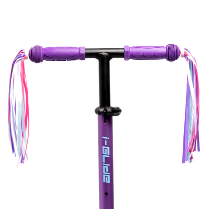 I-GLIDE 3 Wheel Kids Scooter with Ribbons - Purple/Blue