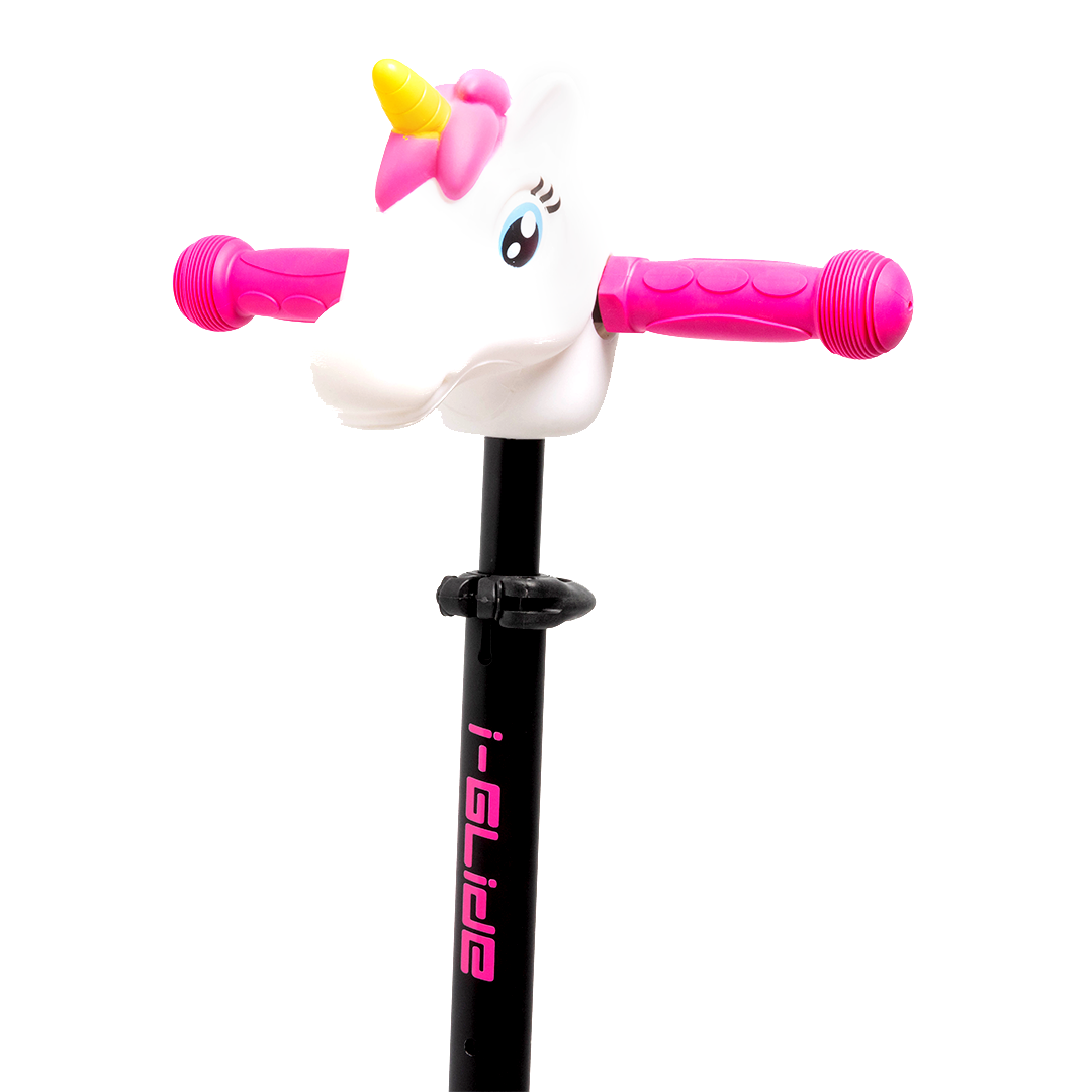 I-GLIDE 3 Wheel Kids Scooter with Unicorn Head - Black/Pink