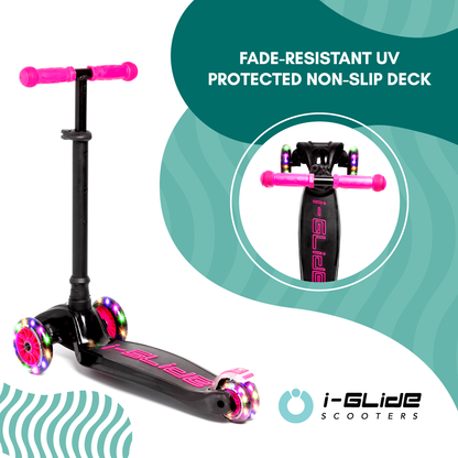 I-GLIDE 3 Wheel Kids Scooter with Unicorn Head - Black/Pink