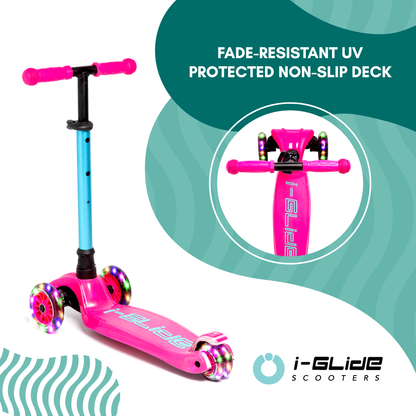 I-GLIDE 3 Wheel Kids Scooter with Ribbons - Pink/Aqua