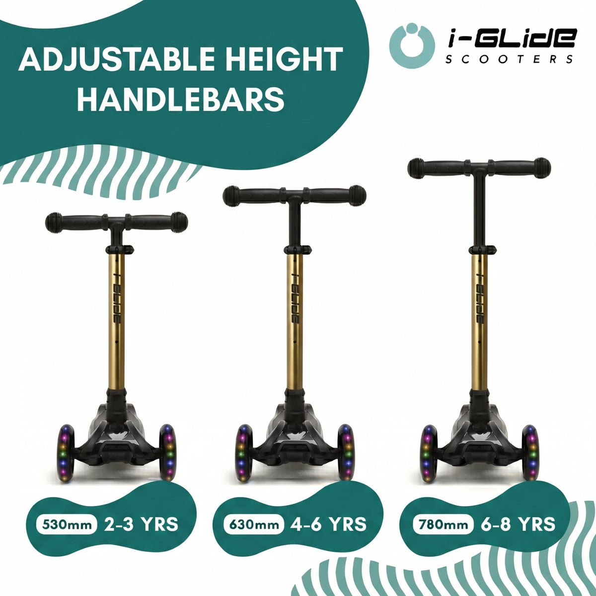 i-GLIDE 3 Wheel Kids Scooter - Black with Gold Bar