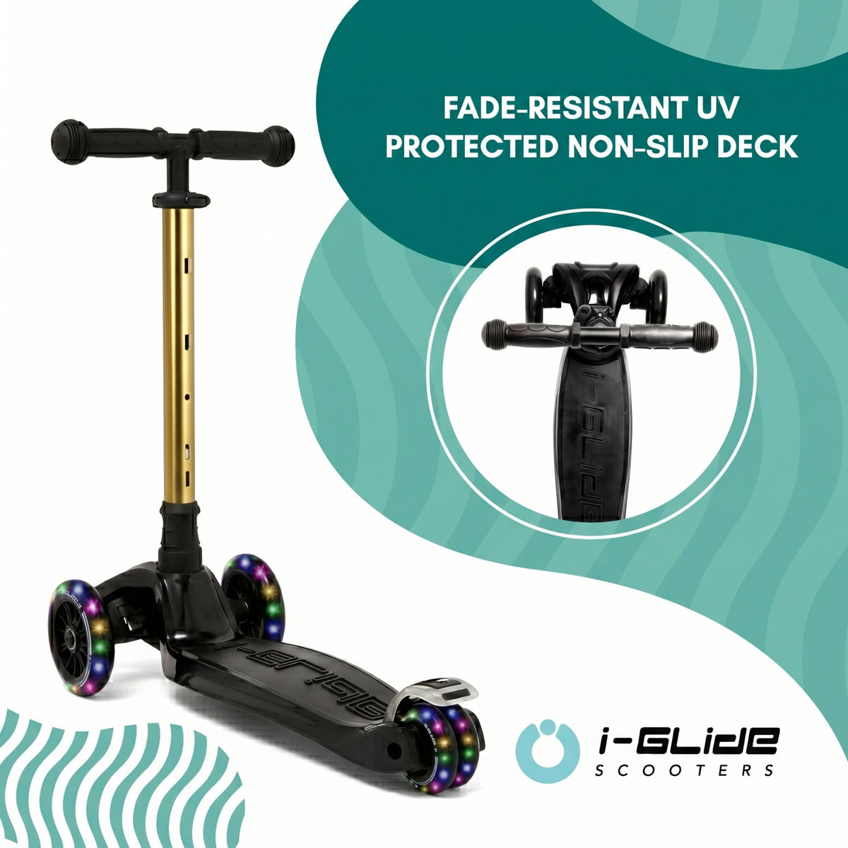 i-GLIDE 3 Wheel Kids Scooter - Black with Gold Bar