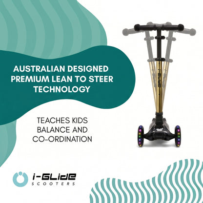 i-GLIDE 3 Wheel Kids Scooter - Black with Gold Bar