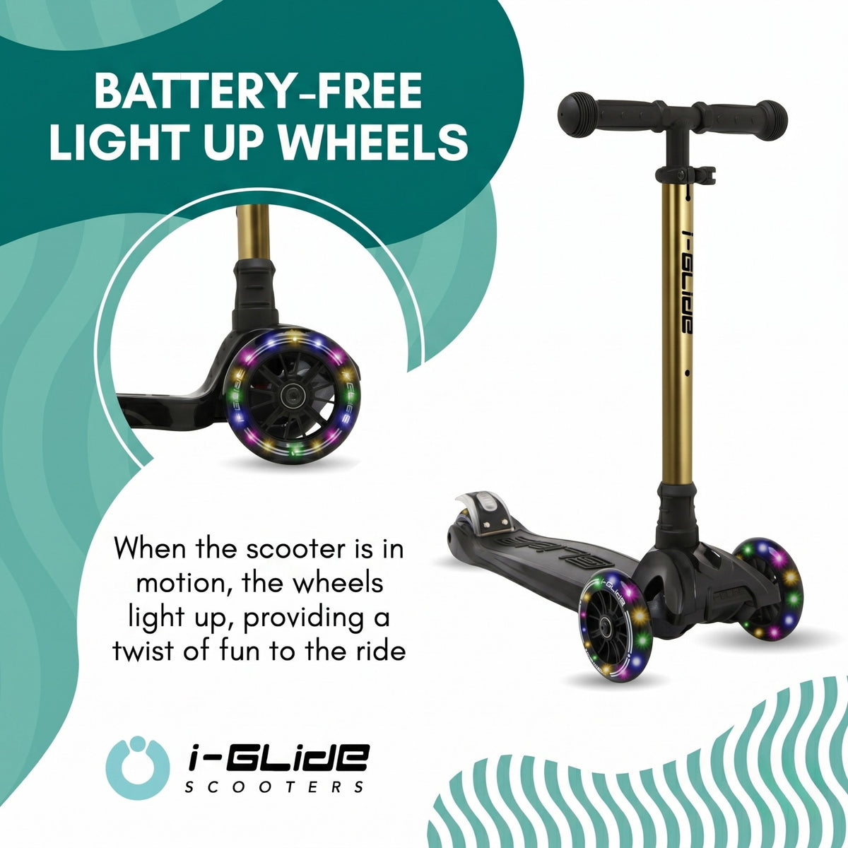 i-GLIDE 3 Wheel Kids Scooter - Black with Gold Bar