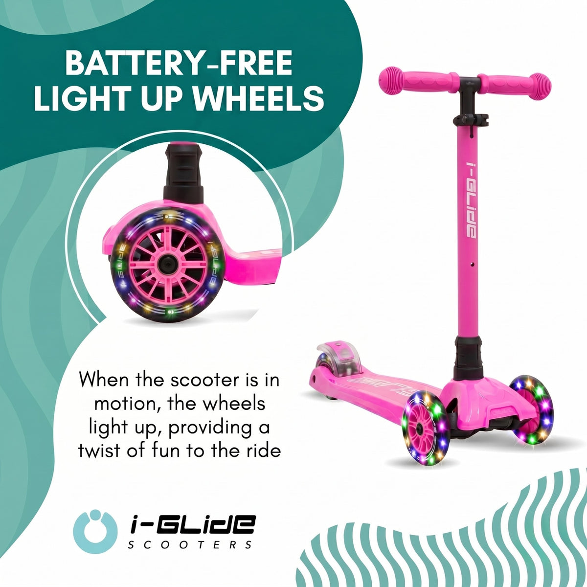 i-GLIDE 3 Wheel Kids Scooter - Hot Pink