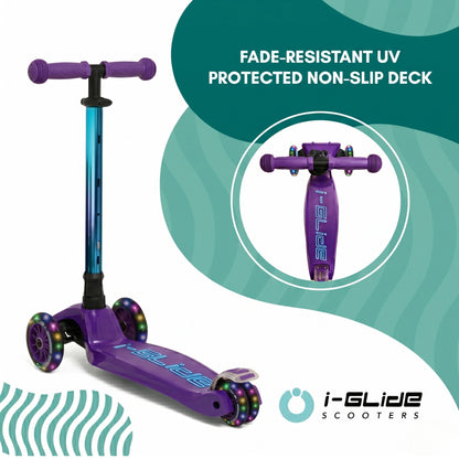 i-GLIDE 3 Wheel Kids Scooter - Purple/Blue with Neo-chrome Bar