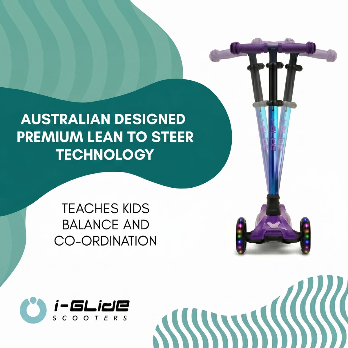 i-GLIDE 3 Wheel Kids Scooter - Purple/Blue with Neo-chrome Bar