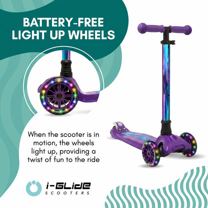 i-GLIDE 3 Wheel Kids Scooter - Purple/Blue with Neo-chrome Bar