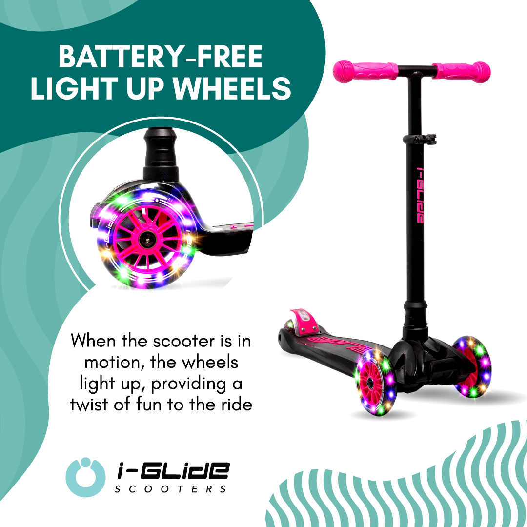 I-GLIDE 3 Wheel Kids Scooter with Ribbons - Black/Pink