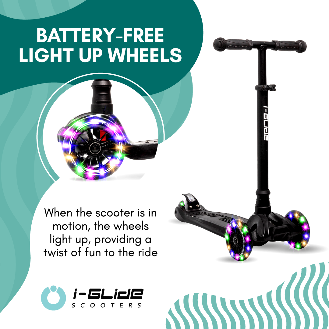 I-GLIDE 3 Wheel Kids Scooter with Ribbons - Black