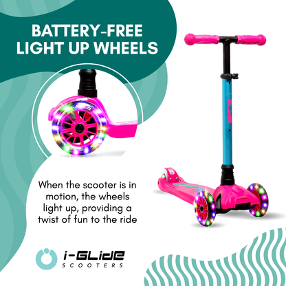 I-GLIDE 3 Wheel Kids Scooter with Ribbons - Pink/Aqua