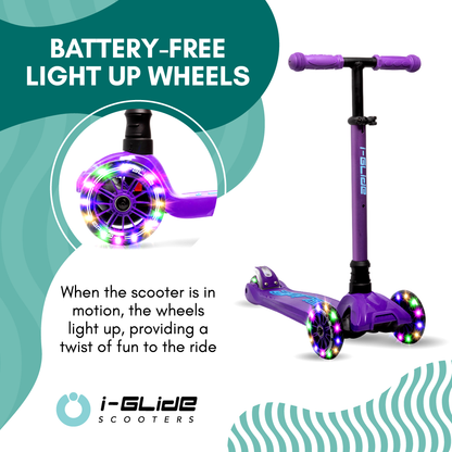 I-GLIDE 3 Wheel Kids Scooter with Ribbons - Purple/Blue